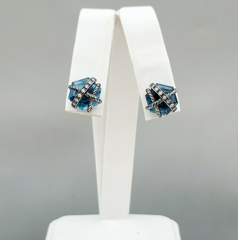  David Yurman Cable Wrap Earrings Hampton Blue Topaz