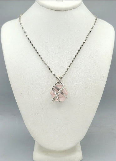  David Yurman Cable Wrap Necklace 16mm Rose Quartz