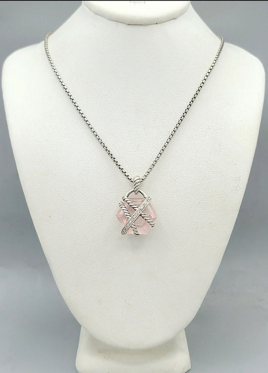  David Yurman Cable Wrap Necklace 16mm Rose Quartz