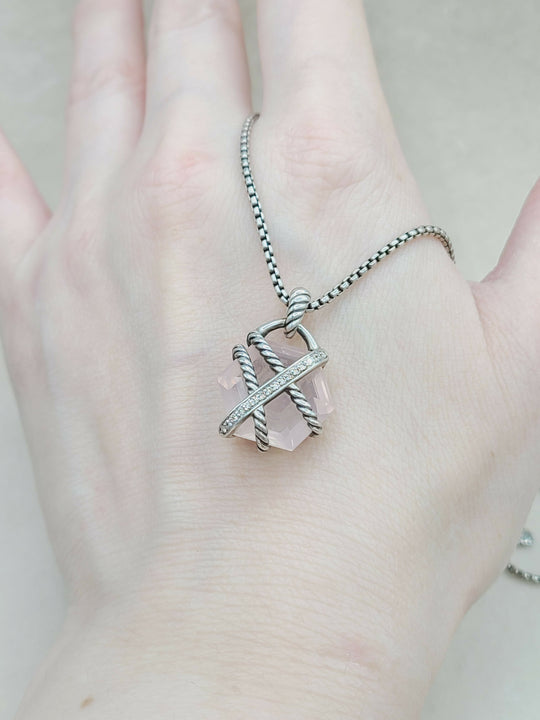  David Yurman Cable Wrap Necklace 16mm Rose Quartz