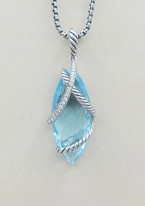  David Yurman Cable Wrap Pendant Blue Topaz & Diamonds