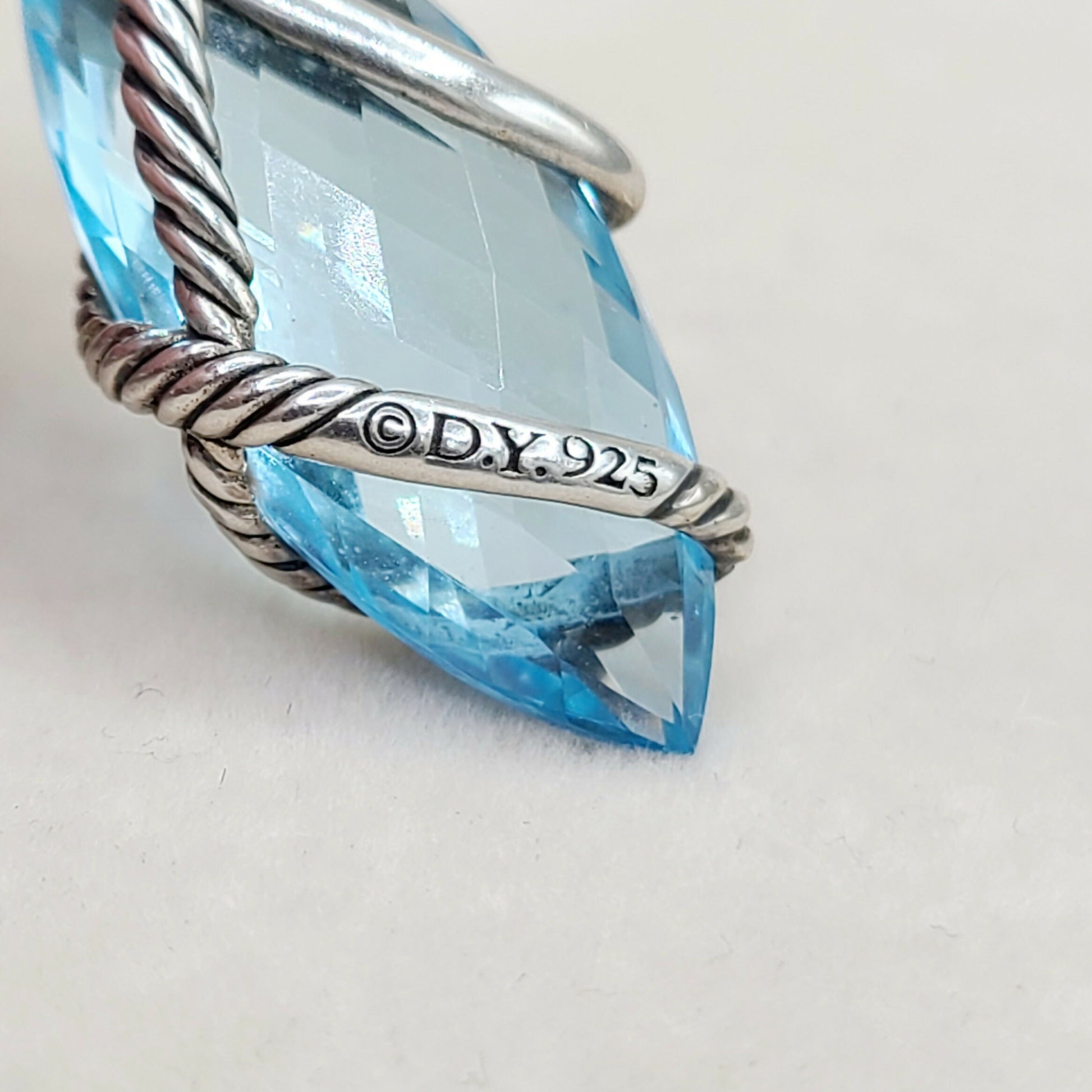 David Yurman Cable Wrap Blue Topaz Diamond Pendant Certified Pre-Owned    #