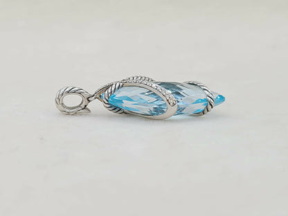 David Yurman Cable Wrap Blue Topaz Diamond Pendant Certified Pre-Owned    #