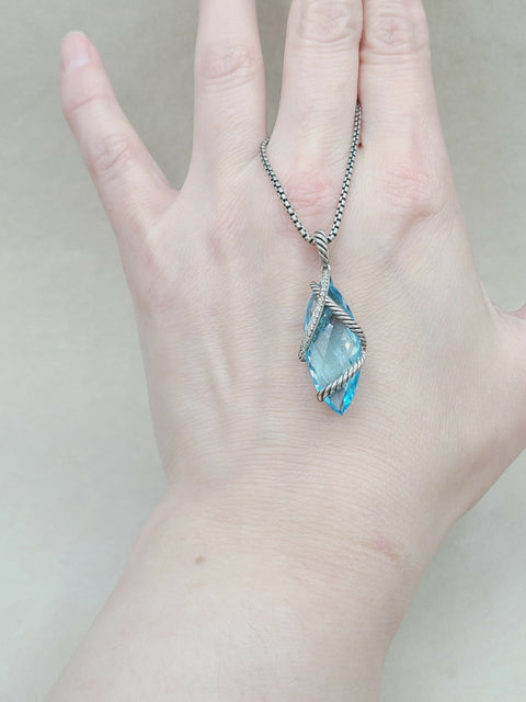  David Yurman Cable Wrap Pendant Blue Topaz & Diamonds