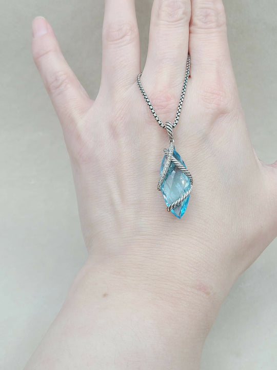  David Yurman Cable Wrap Pendant Blue Topaz & Diamonds