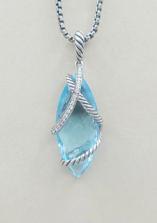 David Yurman Cable Wrap Pendant Enhancer With Blue Topaz And Diamonds