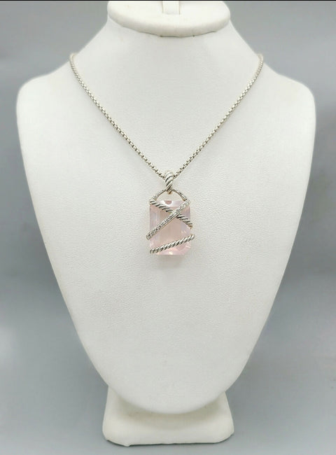  David Yurman Cable Wrap Pendant Necklace Rose Quartz