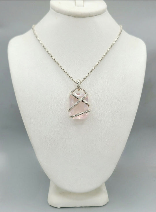  David Yurman Cable Wrap Pendant Necklace Rose Quartz