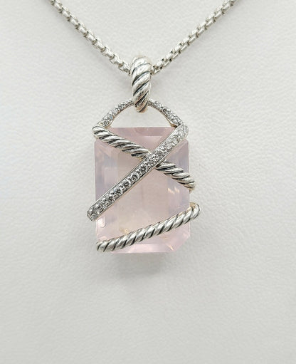 David Yurman Rose Quartz Diamond Pendant Necklace Certified Pre-Owned    #