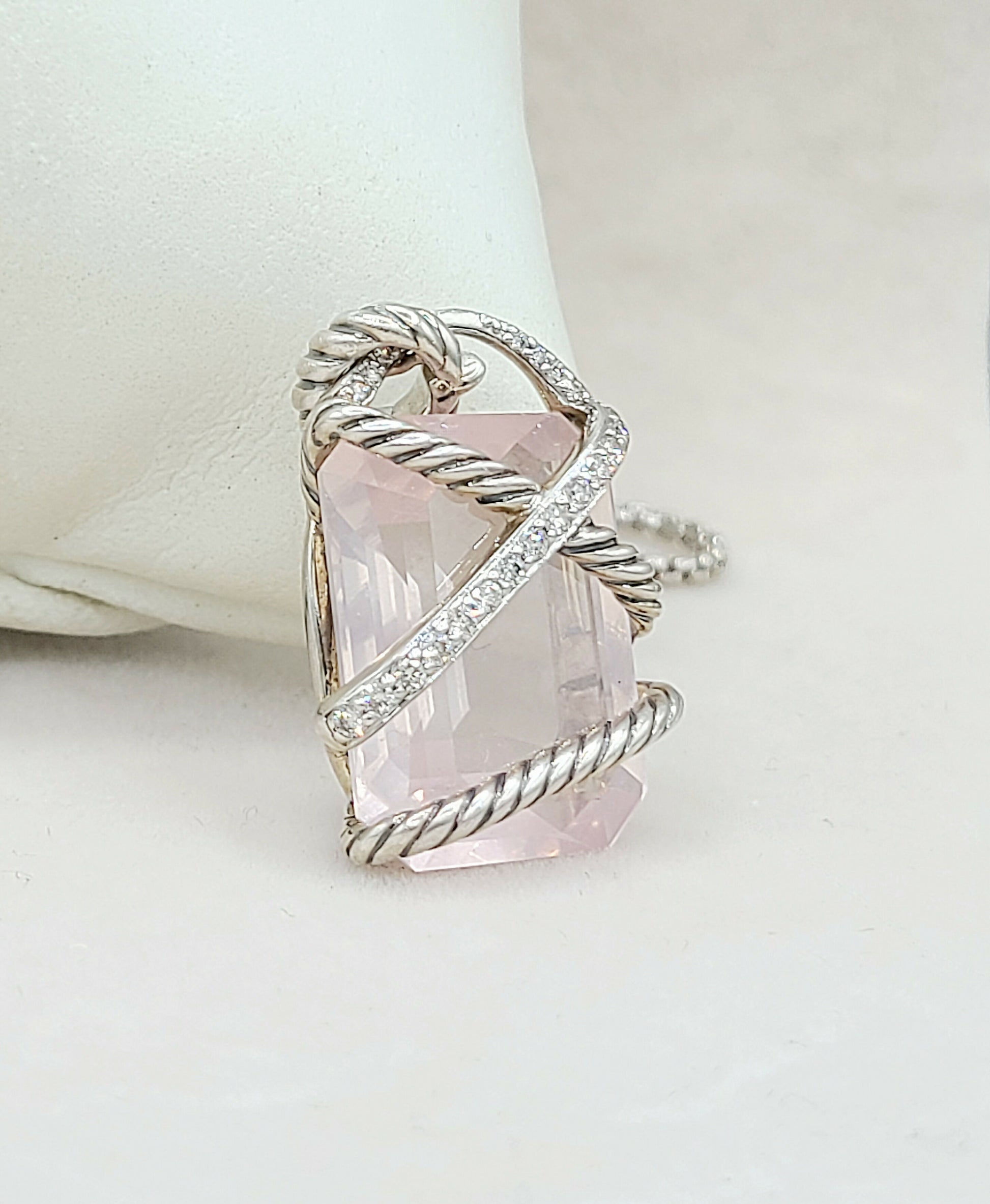 David Yurman Rose Quartz Diamond Pendant Necklace Certified Pre-Owned    #