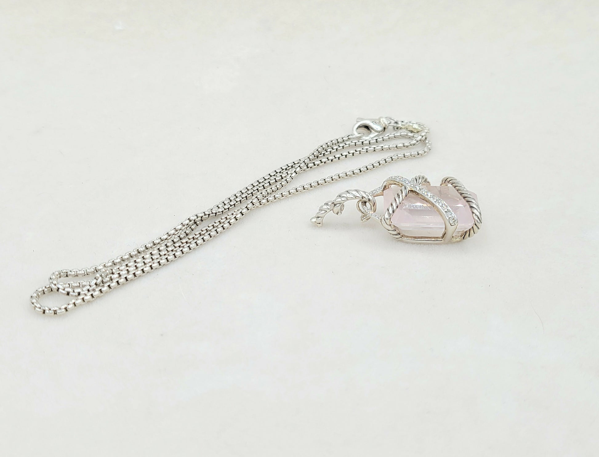David Yurman Rose Quartz Diamond Pendant Necklace Certified Pre-Owned    #