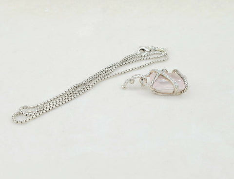  David Yurman Cable Wrap Pendant Necklace Rose Quartz