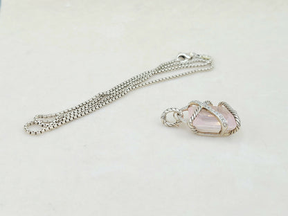 David Yurman Rose Quartz Diamond Pendant Necklace Certified Pre-Owned    #