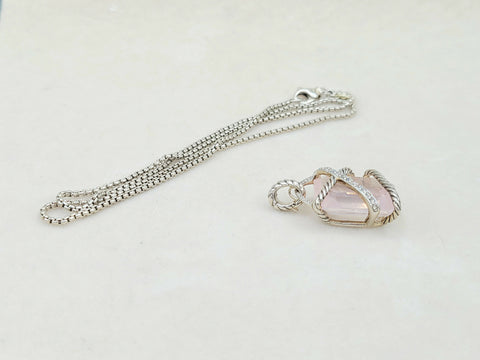  David Yurman Cable Wrap Pendant Necklace Rose Quartz