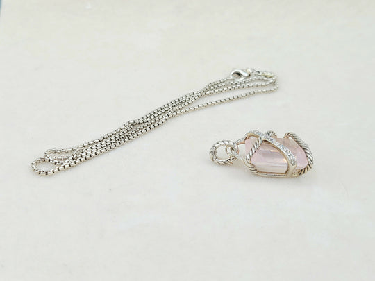  David Yurman Cable Wrap Pendant Necklace Rose Quartz