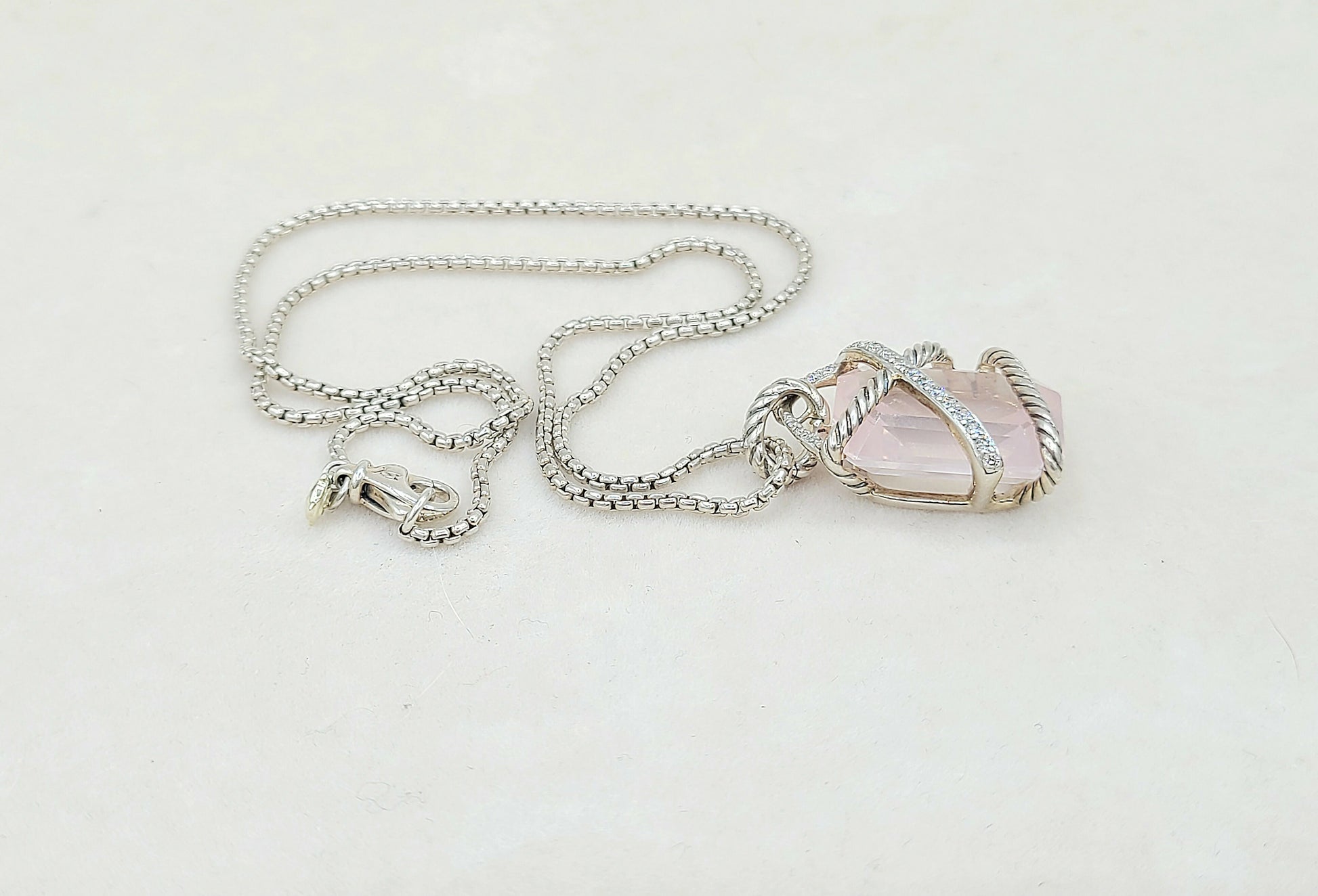 David Yurman Rose Quartz Diamond Pendant Necklace Certified Pre-Owned    #