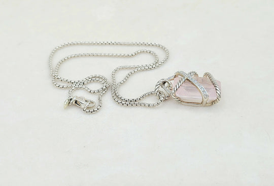  David Yurman Cable Wrap Pendant Necklace Rose Quartz