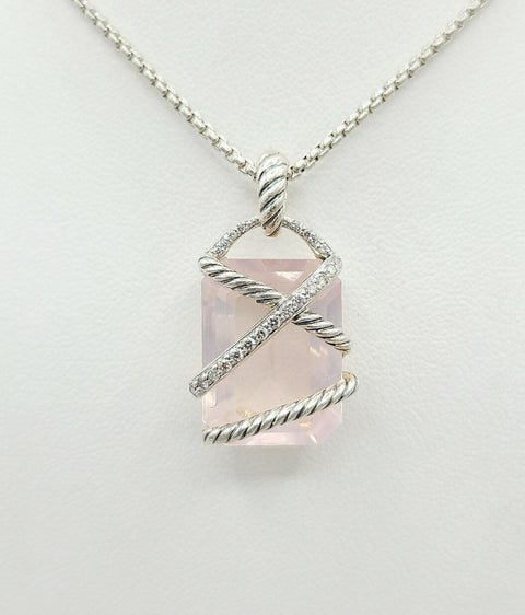  David Yurman Cable Wrap Pendant Necklace Rose Quartz