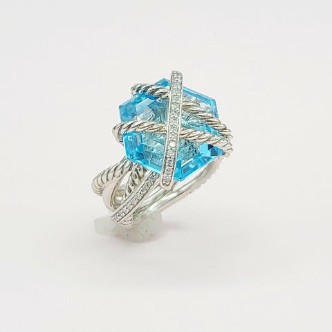  David Yurman Cable Wrap Ring – Blue Topaz & Diamond