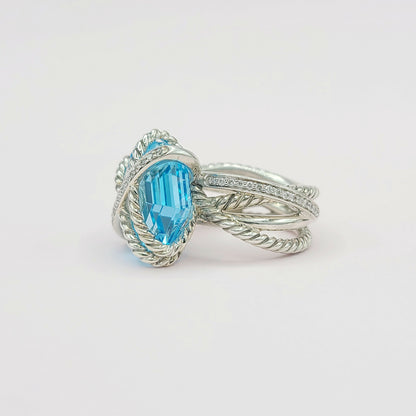 David Yurman Cable Wrap Ring – Blue Topaz & Diamond    #