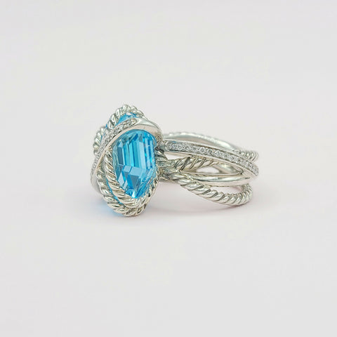  David Yurman Cable Wrap Ring – Blue Topaz & Diamond