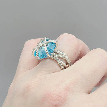 David Yurman Cable Wrap Ring – Blue Topaz & Diamond    #
