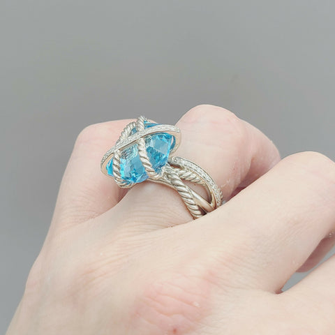 David Yurman Cable Wrap Ring – Blue Topaz & Diamond