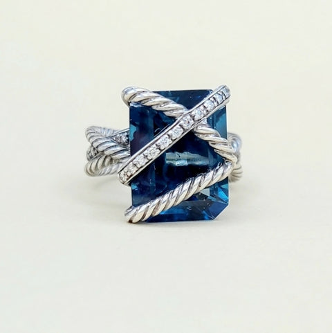  David Yurman Cable Wrap Ring – Blue Topaz & Diamonds