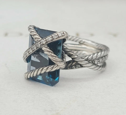  David Yurman Cable Wrap Ring – Blue Topaz & Diamonds