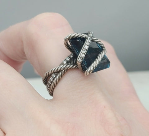  David Yurman Cable Wrap Ring – Blue Topaz & Diamonds