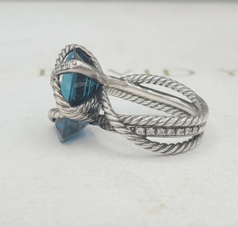  David Yurman Cable Wrap Ring – Blue Topaz & Diamonds