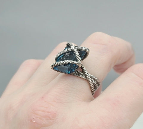  David Yurman Cable Wrap Ring – Blue Topaz & Diamonds
