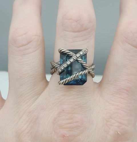  David Yurman Cable Wrap Ring – Blue Topaz & Diamonds