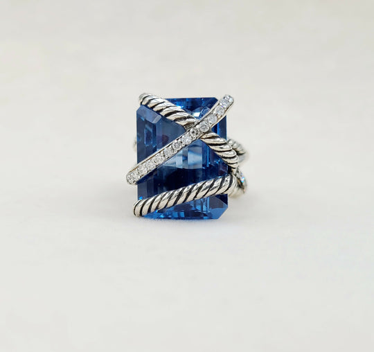  David Yurman Cable Wrap Ring Hampton Blue Topaz