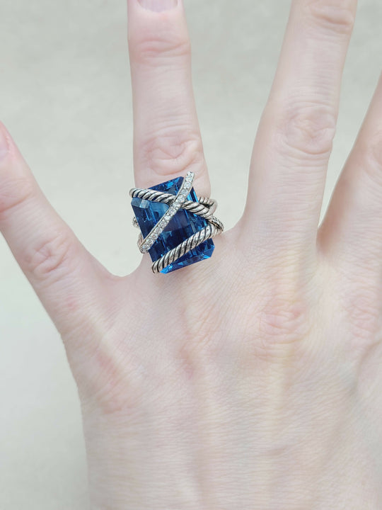  David Yurman Cable Wrap Ring Hampton Blue Topaz