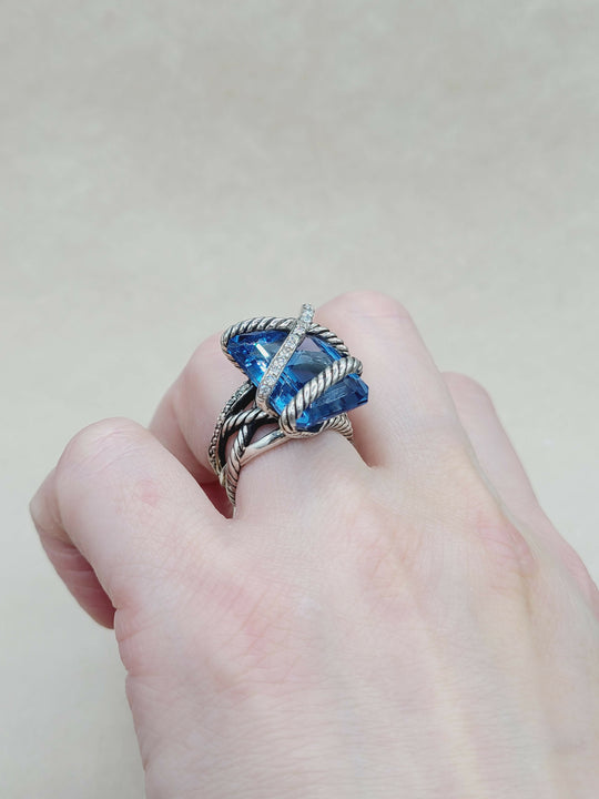  David Yurman Cable Wrap Ring Hampton Blue Topaz