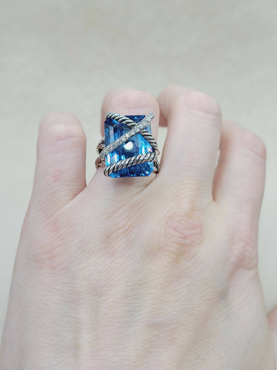  David Yurman Cable Wrap Ring Hampton Blue Topaz