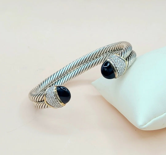  David Yurman Capri Double Cable Bracelet Gold & Diamonds