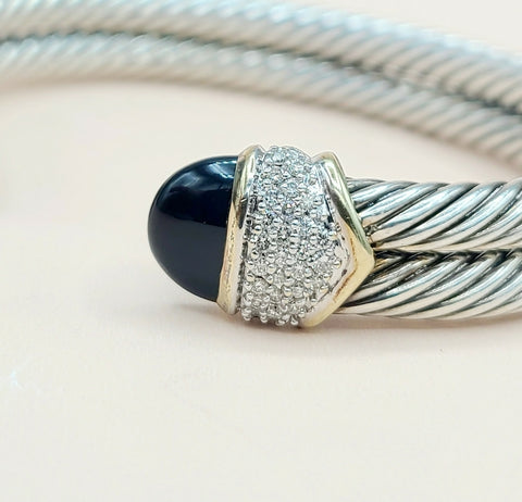  David Yurman Capri Double Cable Bracelet Gold & Diamonds