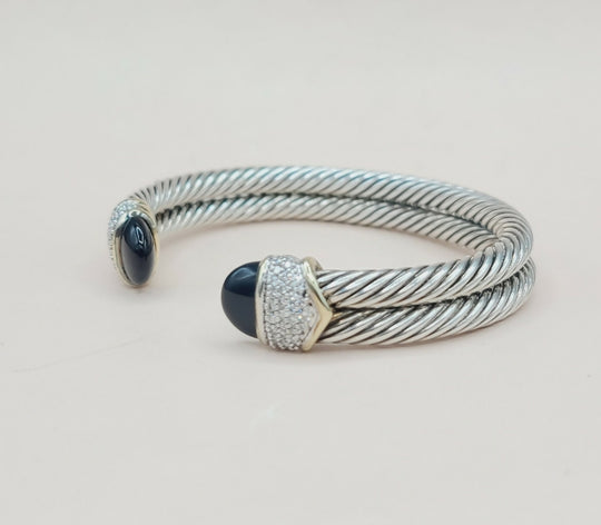  David Yurman Capri Double Cable Bracelet Gold & Diamonds