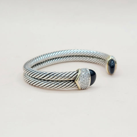  David Yurman Capri Double Cable Bracelet Gold & Diamonds