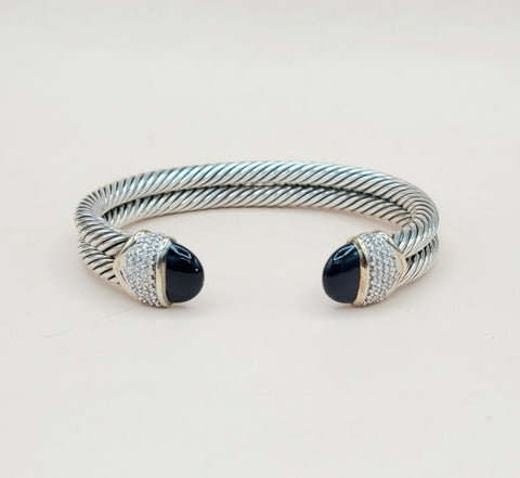  David Yurman Capri Double Cable Bracelet Gold & Diamonds