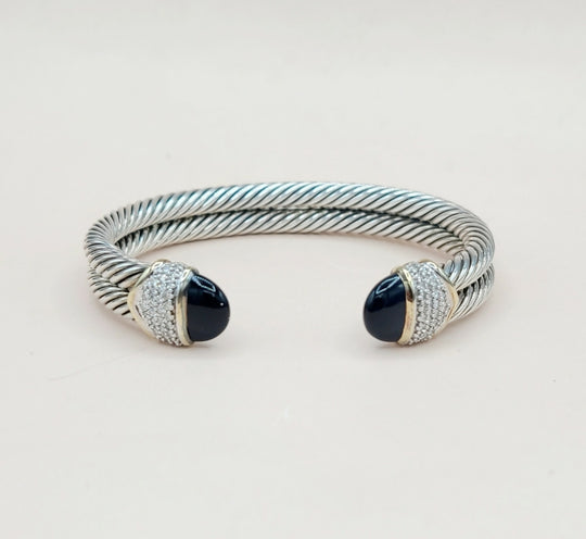  David Yurman Capri Double Cable Bracelet Gold & Diamonds