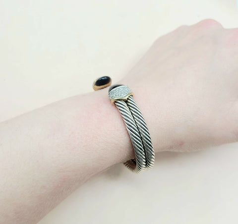  David Yurman Capri Double Cable Bracelet Gold & Diamonds