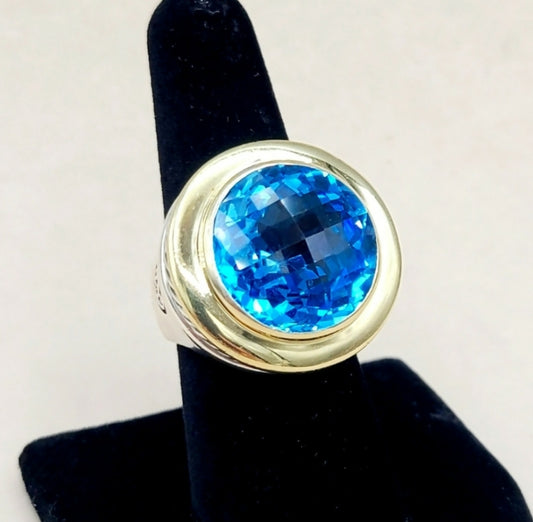 David Yurman Cerise 18mm Blue Topaz Ring With Gold
