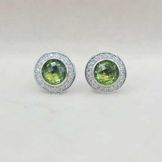  David Yurman Cerise Earrings Peridot & Diamonds
