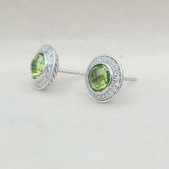  David Yurman Cerise Earrings Peridot & Diamonds