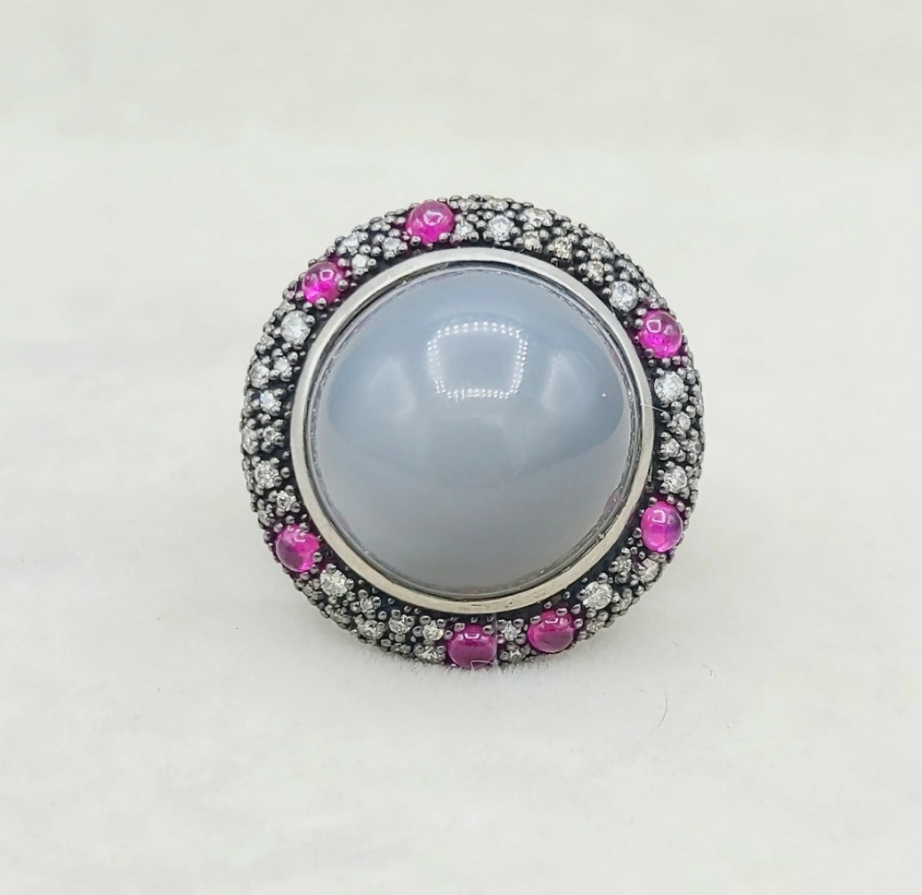 David Yurman Cerise Midnight Melange Ring With Moonstone, Ruby and Diamonds