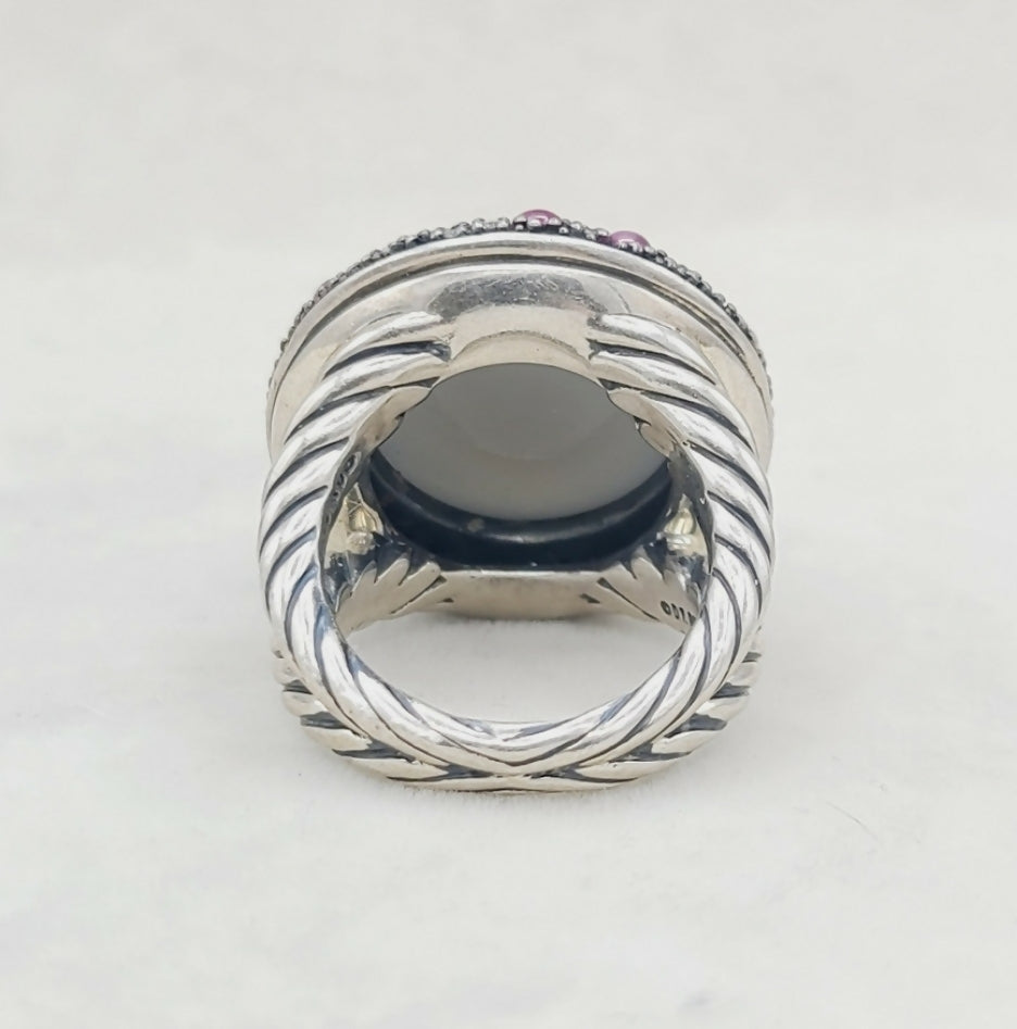 David Yurman Cerise Midnight Melange Ring With Moonstone, Ruby and Diamonds
