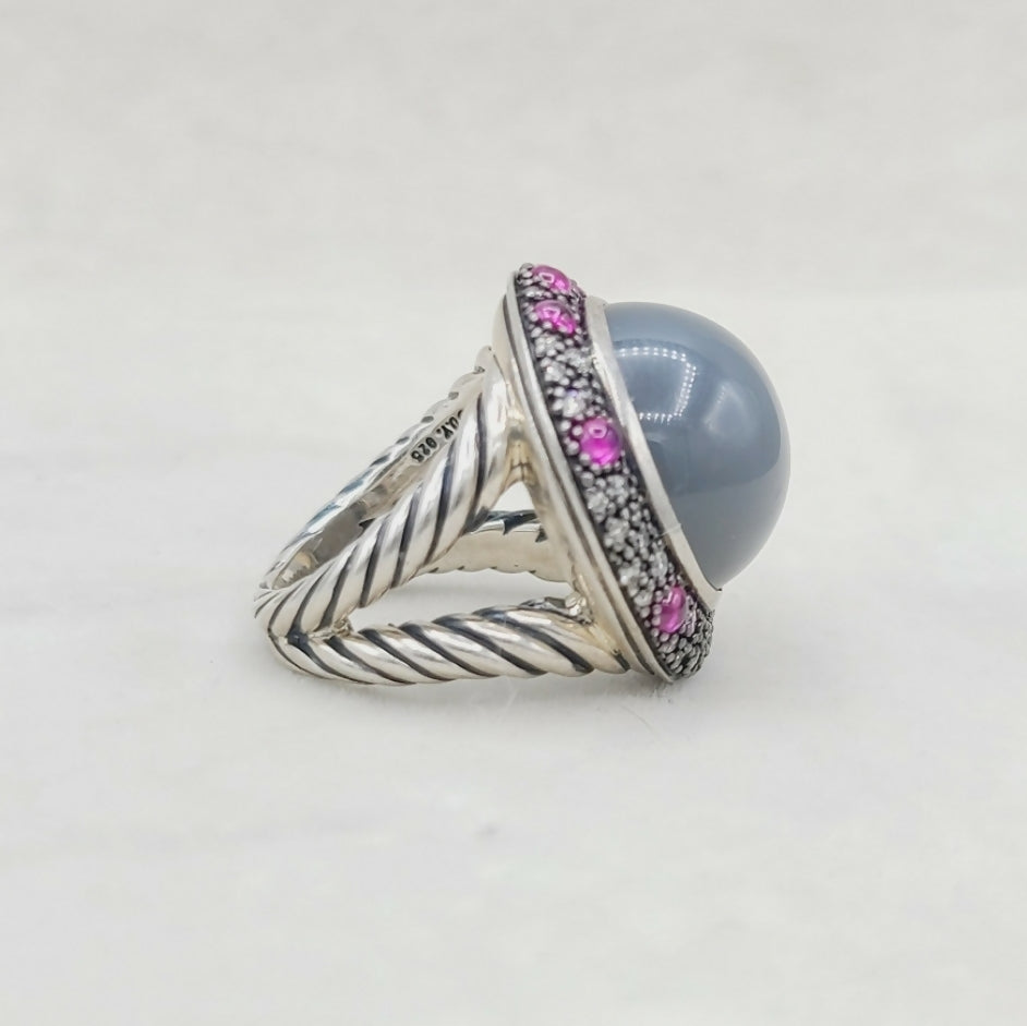 David Yurman Cerise Midnight Melange Ring With Moonstone, Ruby and Diamonds 